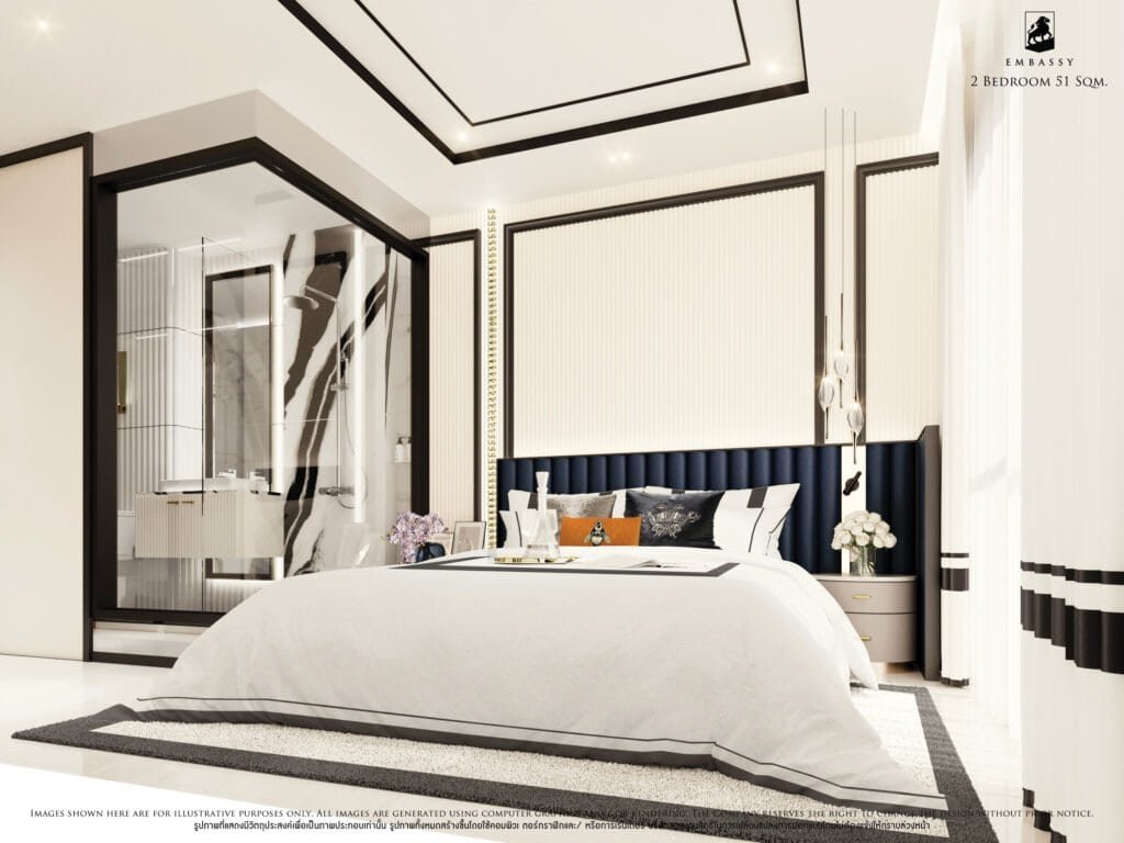 תכנית דירת 2 חדרי שינה בגודל 51 מ"ר Diplomat Suite פרויקט Embassy LIFE Jomtien