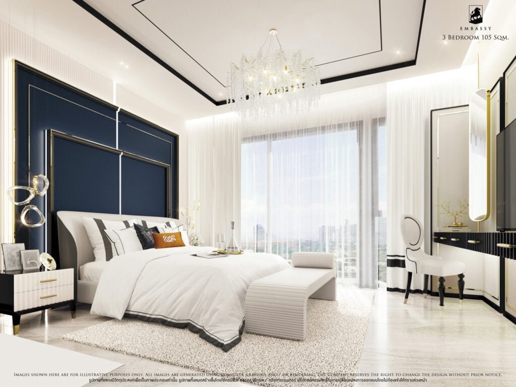 תוכנית דירה ועיצוב פנים של 3 חדרים Presidential Suite בגודל 105 מ"ר בפרויקט Embassy Life פטאיה