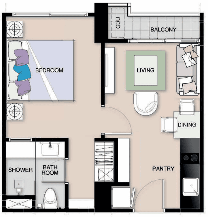 Seven Seas Le Carnival 1 Bedroom דירת חדר שינה אחד בפרויקט Seven Seas Le Carnival פטאיה