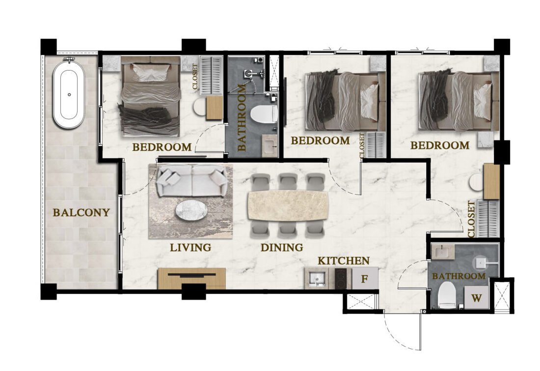 TYPE 3BA - 3BEDROOM
