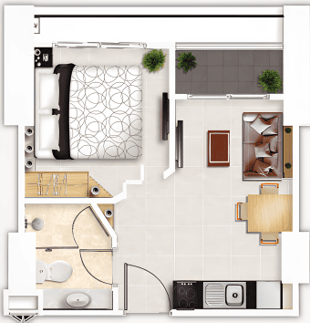Marina Golden Bay Pattaya - 1 Bedroom Floor Plan תוכנית דירה 1 חדר שינה מרינה גולדן ביי פטאיה